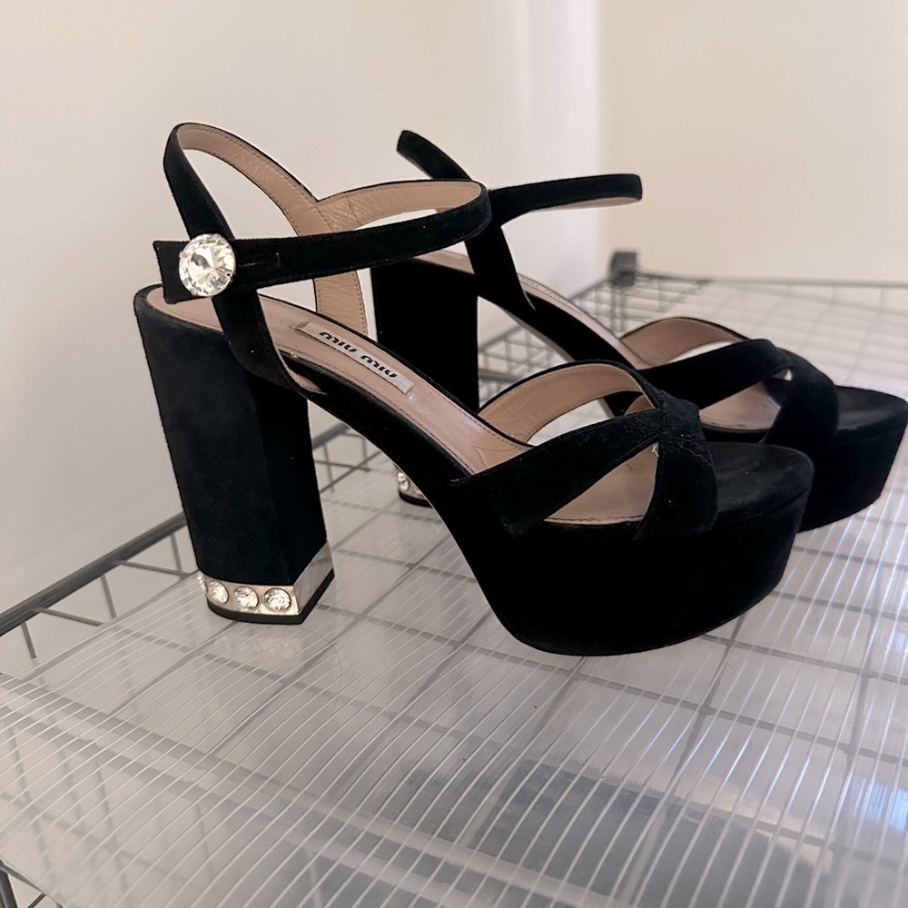 Miu Miu - Elegant Black Diamond Heeled Platform